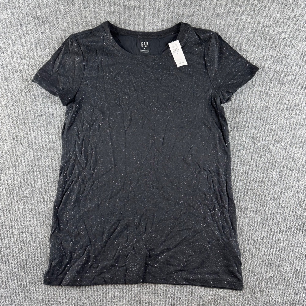 Gap Favorite Tee Womens Small Black Silver Metallic Sparkle Short Sleeve T-Shirt